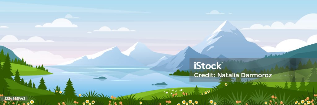 Ilustración de Ilustración Vectorial Del Paisaje Del Lago De Montaña Panorama Plano De Dibujos Animados De Primavera Verano Hermosa Naturaleza Pradera De Praderas Verdes Con Fondo De Flores y más Vectores Libres Ilustración de Ilustración Vectorial Del Paisaje Del Lago De Montaña Panorama Plano De Dibujos Animados De Primavera Verano Hermosa Naturaleza Pradera De Praderas Verdes Con Fondo De Flores y más Vectores Libres