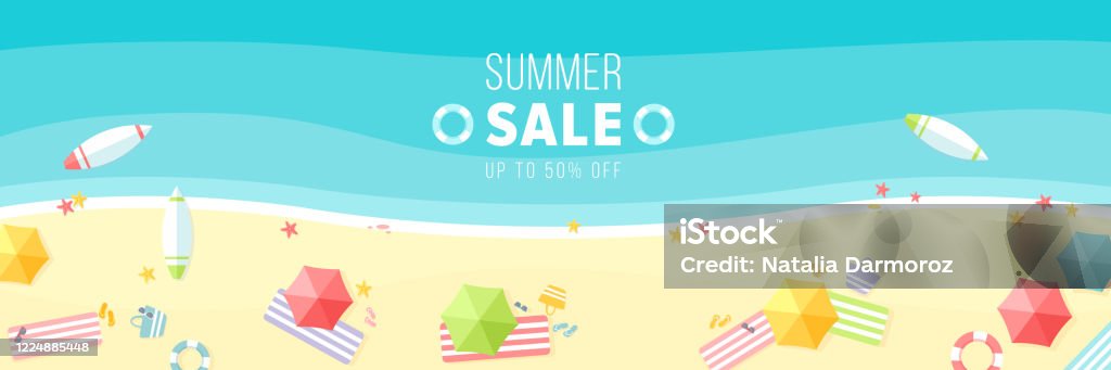 Summer Sale Vector Illustration Cartoon Flat Sunny Hot Beach Background In  Summertime Promo Web Banner Voucher Offer For Hot Special Discount  Promotion Stock Illustration - Download Image Now - iStock