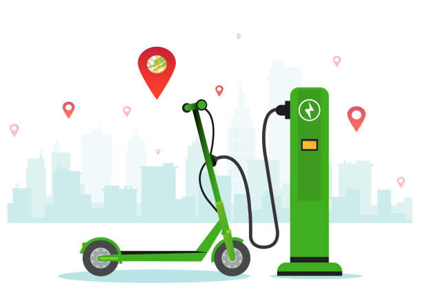 istock Vector of an electric scooter at a charging station 1224889862