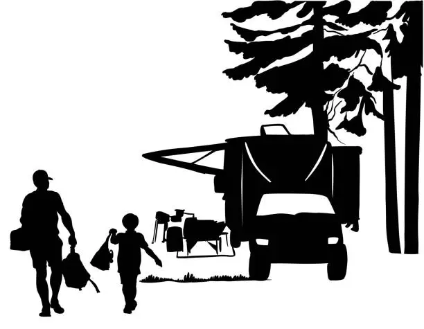 Vector illustration of Camping With Dad Silhouette