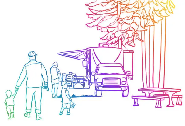 Vector illustration of Camping Young Family Rainbow