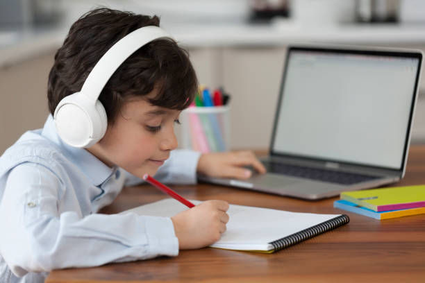 istock Little Boy studying at home 1224895839