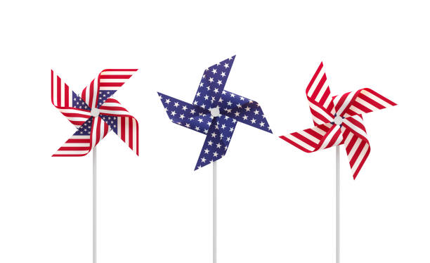 istock Paper Pinwheels Textured with American Flag on White Background 1224898044