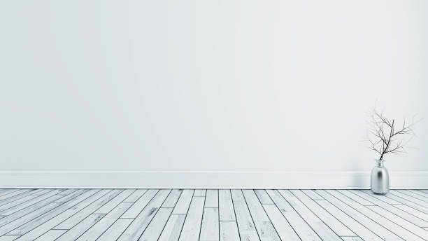 istock Modern empty room with white wall and parquet floor interior 3D rendering 1224898226