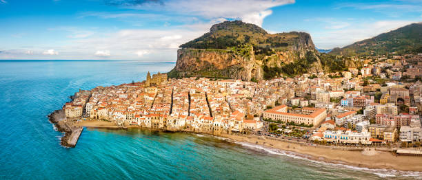 Cefalu aerial view - Sicily Italy aerial view of Cefalu town in Sicily - Italy cefalu stock pictures, royalty-free photos & images