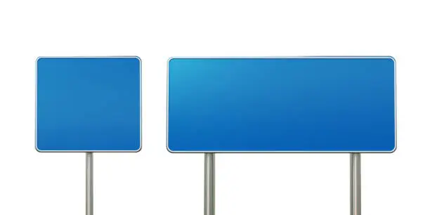 Photo of Blank Blue Off Road Signs Isolated on White Background