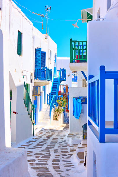 istock Old street with whitewashed houses in Mykonos 1224900124