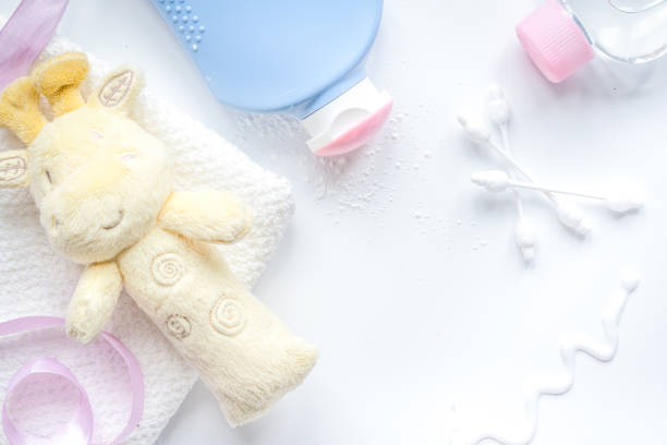 istock baby organic cosmetic for bath on white bakground top view 1224900485