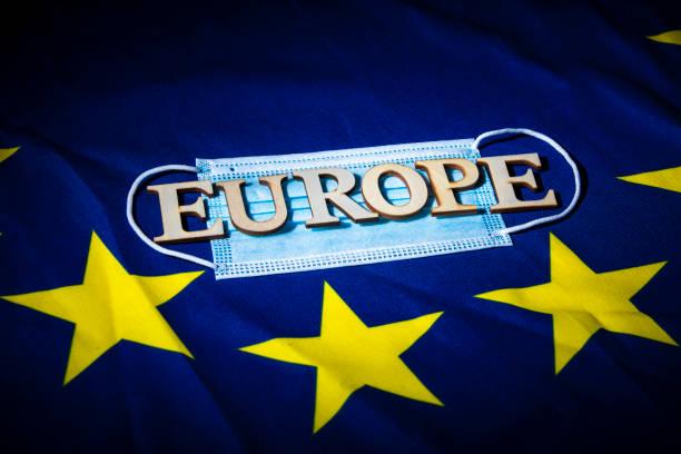 istock face mask on a European flag 1224900614