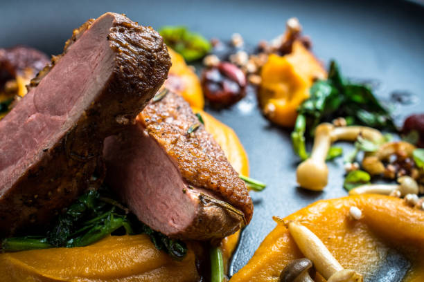 istock Grilled duck breast with vegetables, mushrooms 1224903326