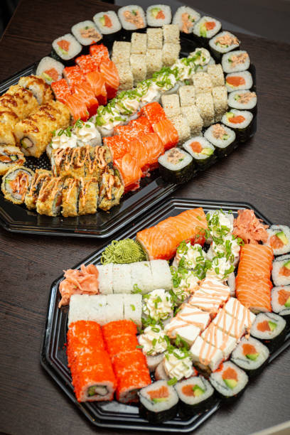 istock Sushi maki and sushi uramaki plates 1224916126