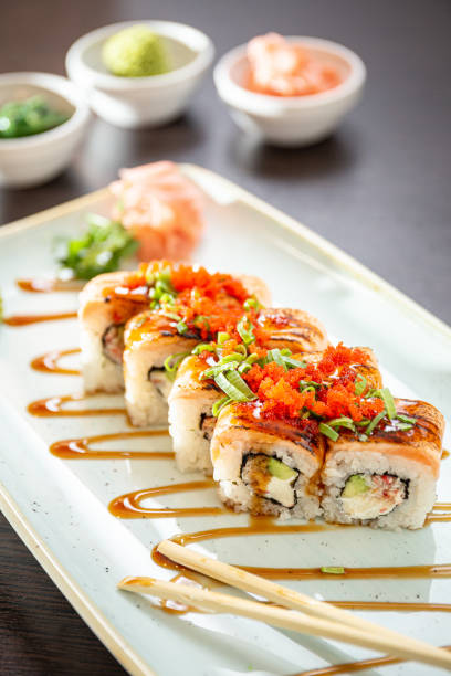 istock Sushi maki with salmon, shrimp, cucumber 1224918588
