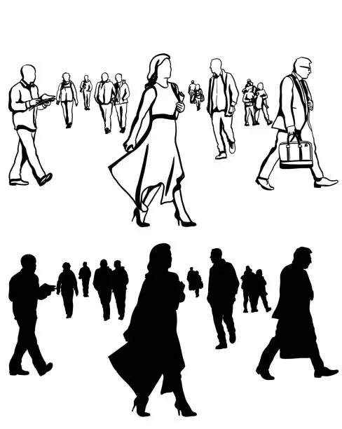 Vector illustration of Office Workers Outside Silhouette