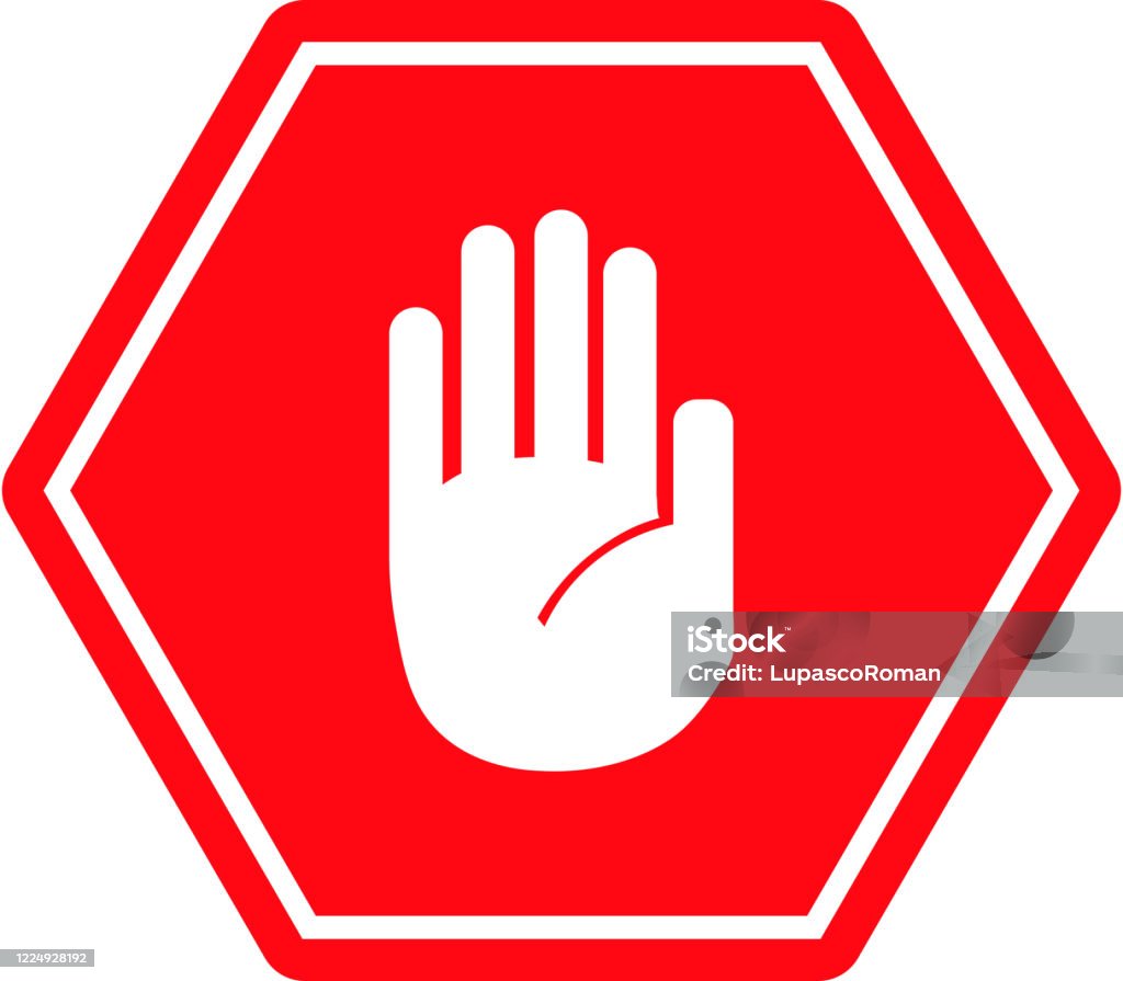 Stoppschild Weiße Farbe Hand Auf Roten Stadt Straßenschild Stock Vektor Art  und mehr Bilder von Achteck - iStock