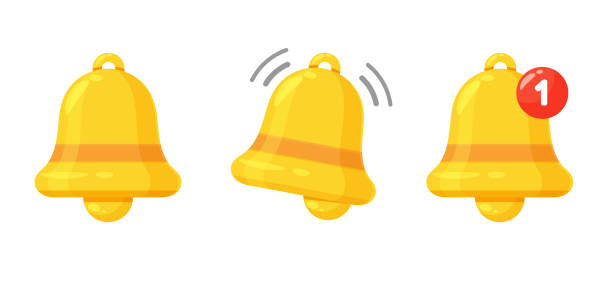 Notification bell icon. The golden alert bell is shaking to alert the upcoming schedule. Notification bell icon. The golden alert bell is shaking to alert the upcoming schedule. bell stock illustrations