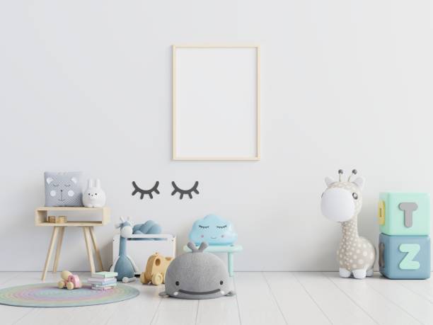 istock Mock up posters in child room interior. 1224936269