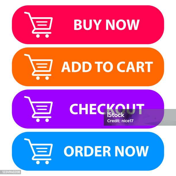 Collection Of Four Colored Buttons With Text Buy Now Add To