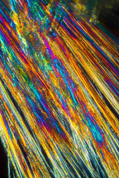 micrographe abstrait des cristaux de l’acide aminé alanine. - scientific micrograph science bee abstract photos et images de collection