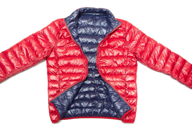 istock Blue and red full zipper windbreaker down jacket, 1224946981