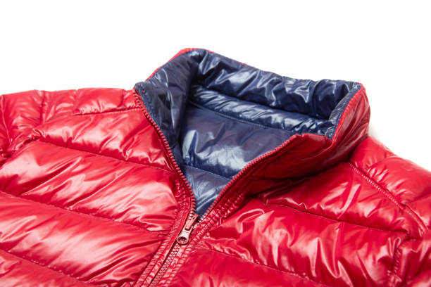 istock Blue and red full zipper windbreaker down jacket, 1224947041