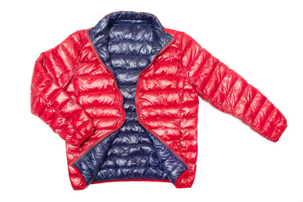 istock Blue and red full zipper windbreaker down jacket, 1224947965