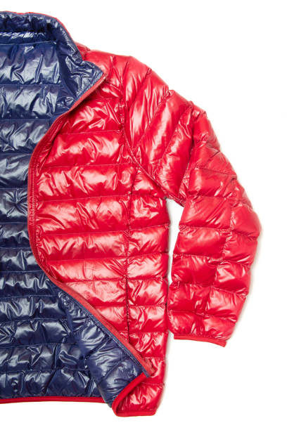 istock Blue and red full zipper windbreaker down jacket, 1224948774