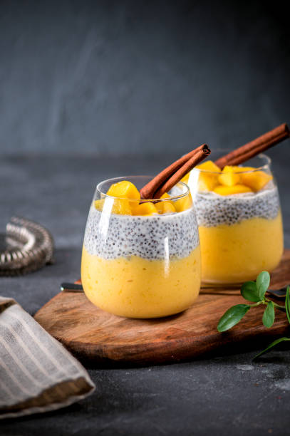 istock Chia pudding with mango sauce and fresh fruits 1224950513