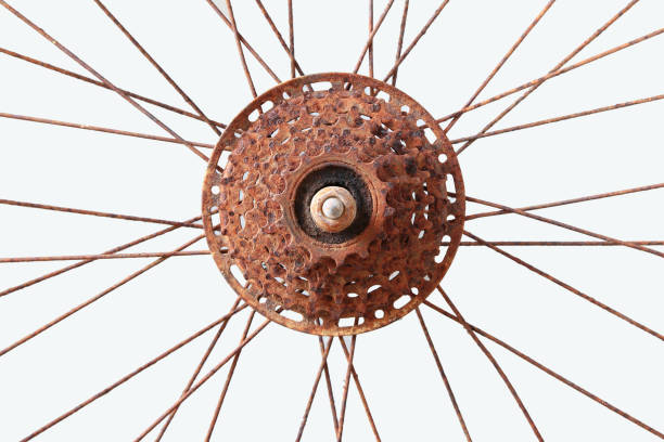 Close up of Old bicycle gear rusted object isolated on white background