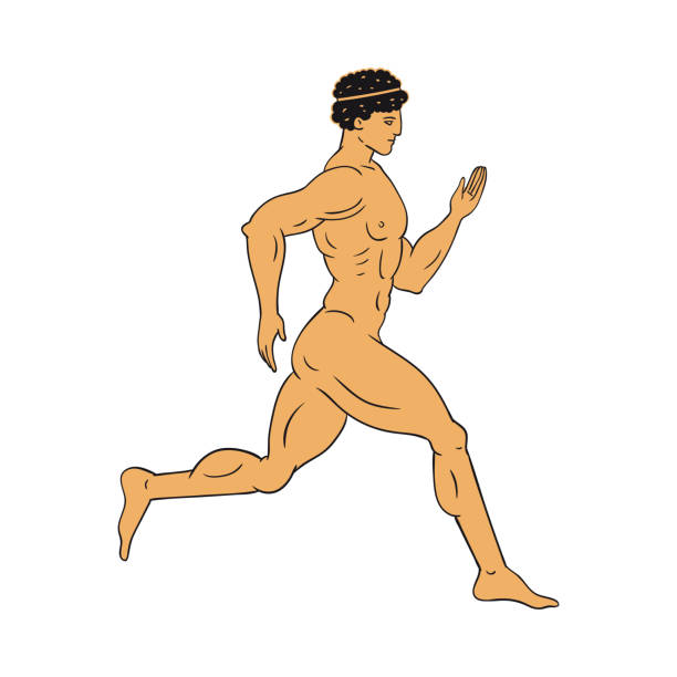 голый бегущий спортсмен античной греции терракотовой векторной иллюстрации изолирован. - scoring run stock illustrations