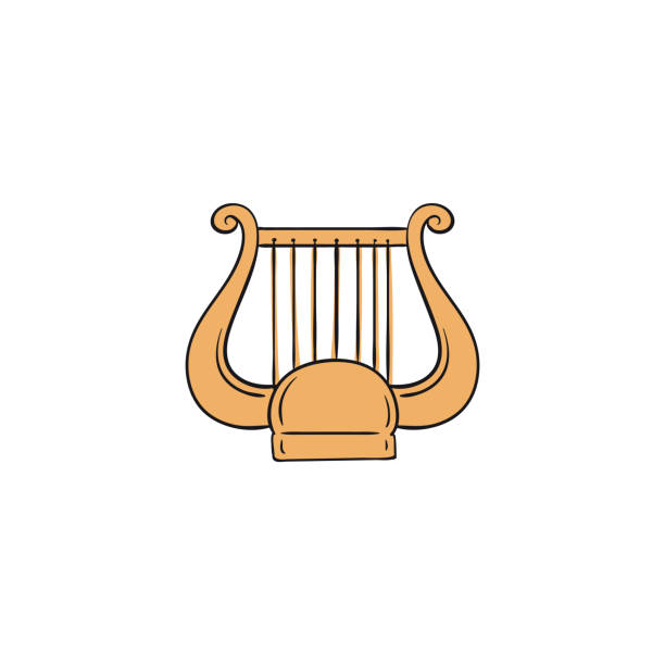 ilustrações, clipart, desenhos animados e ícones de ícone de lyre amarelo - harpa como instrumento de música de corda da grécia antiga - musical instrument string illustrations