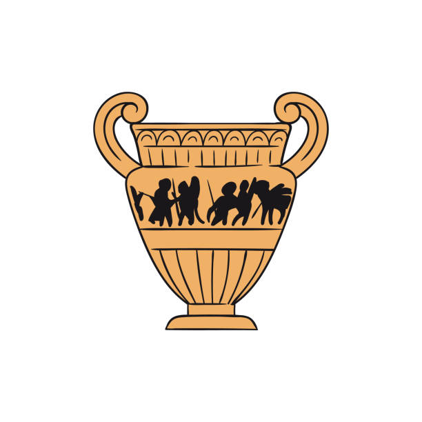 ilustrações, clipart, desenhos animados e ícones de ilustração de vetores de anfóra de terracota grega em estilo de esboço isolado. - amphora ancient past greece