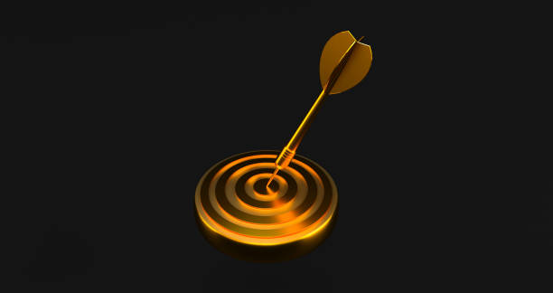 istock 3d rendering. target with a dart in the center. Concept of objective attainment. golden target 1224956097