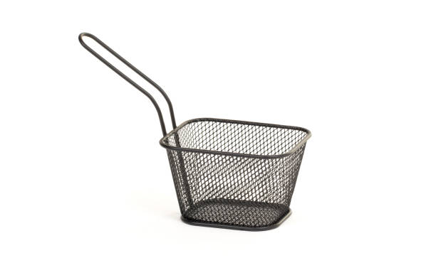 istock Small wire frying basket isolated on white background 1224956758