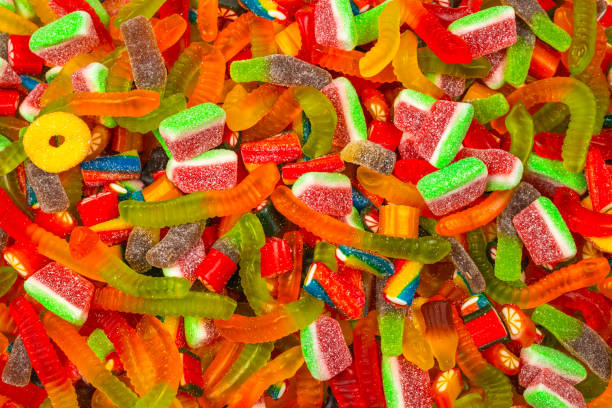 istock Assorted gummy candies. Top view. Jelly  sweets background. 1224956794
