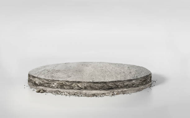 istock 3D rendering concrete cement floor on circular layered soil stage, realistic 3D round podium isolated on white empty space 1224959131