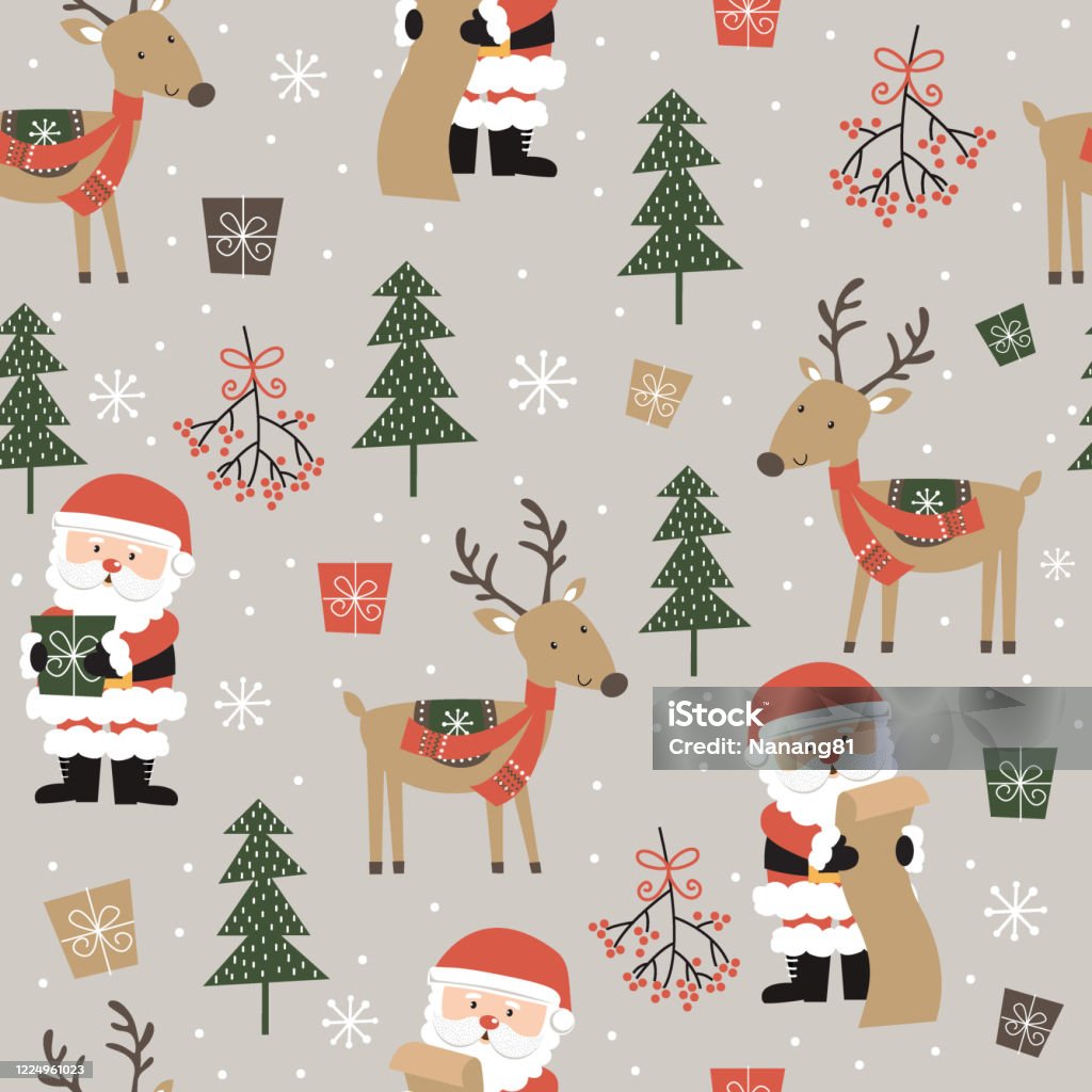 Liền Mạch Dễ Thương Ông Già Noel Và Tuần Lộc Và Nền Hoa Văn Giáng ...