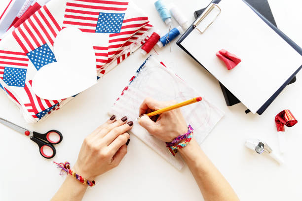 istock Diy 4th of July step by step needle holder craft. Step 4 - drawing the over measure line 1224962002