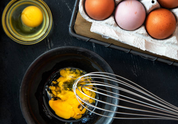 istock Beaten egg yolks in a bowl on a dark background 1224964135