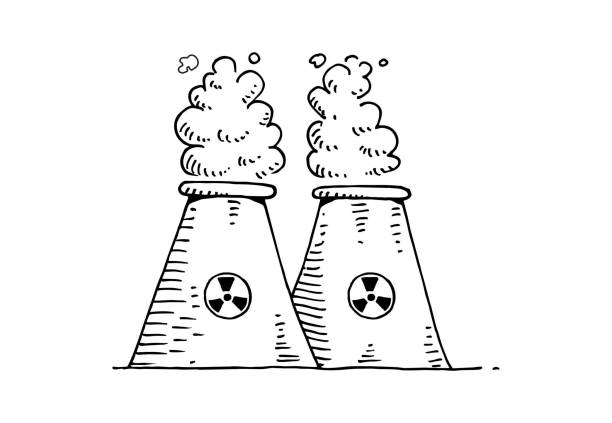ręcznie rysowana elektrownia jądrowa - nuclear power station danger symbol radioactive stock illustrations