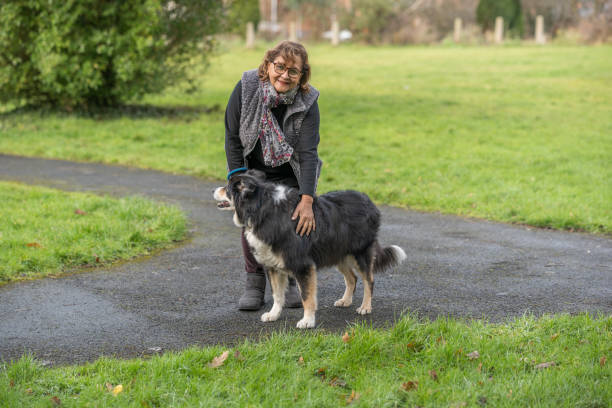istock Senior Hispanic woman with border collie 1224967016
