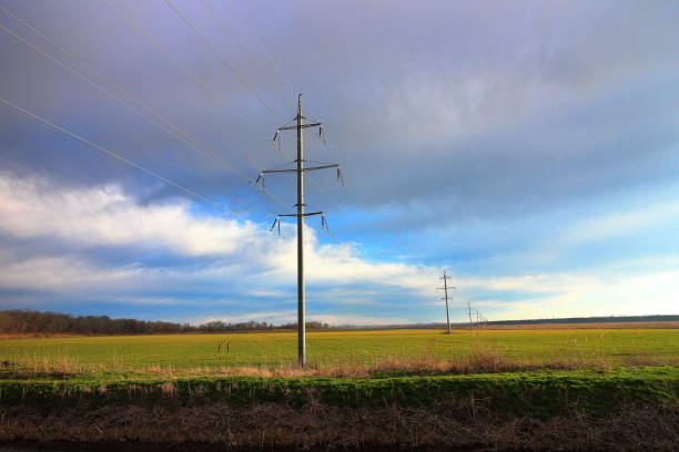 istock High voltage power electric line support 110 kV in idyllic nature with meadow, cloudy sky, field and power poles for electricity 1224967922