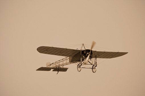 Wels, Austria - July 11, 2010: One of the oldest existing and working airplanes in the world - a BLERIOT XI. The original XI was designed by Louis Bleriot in the year 1909. The plane just started at the small airfield of the town of Wels, Upper Austria.