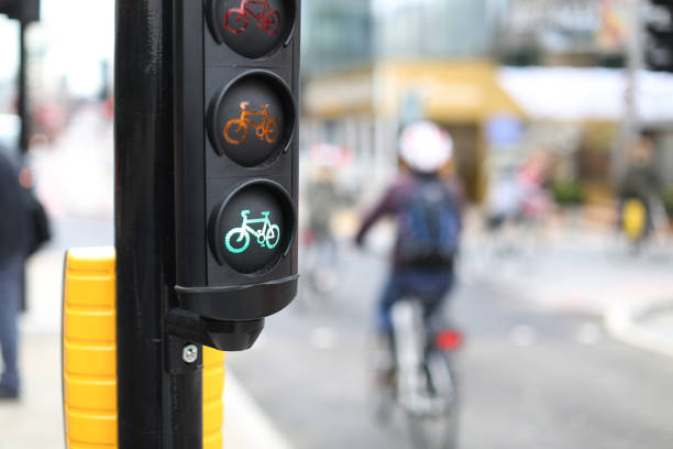 istock Bicycle traffic lights in central London 1224979984