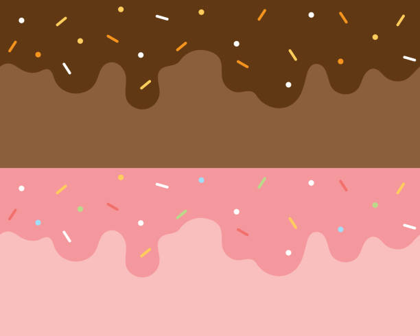 Set of ice cream toppings seamless upper border pattern. Flat vector illustration. Set of ice cream toppings seamless upper border pattern. Including chocolate sauce and strawberry sauce with sprinkles. Flat vector illustration. bedroom borders stock illustrations