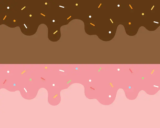 Vector illustration of Set of ice cream toppings seamless upper border pattern. Flat vector illustration.