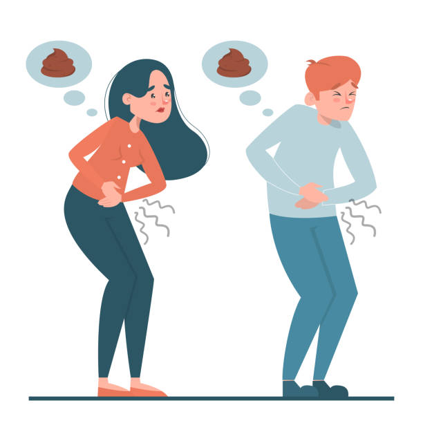 People with a diarrhea vector isolated People with a diarrhea vector isolated. Man and woman with pain in stomach. Belly disease. Person needs to get to the toilet. stomach ache illustrations stock illustrations