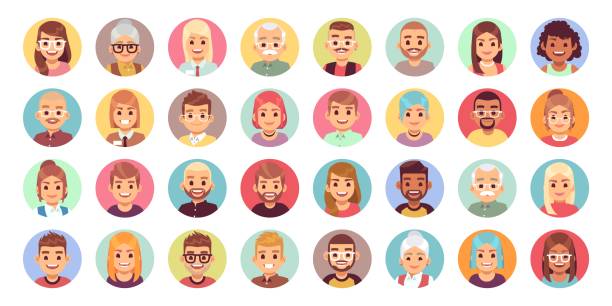 People cartoon avatars. Diversity of office workers flat character and avatar portraits vector icon set People cartoon avatars. Diversity of office workers flat character and avatar portraits, vector face icon set profile view illustrations stock illustrations