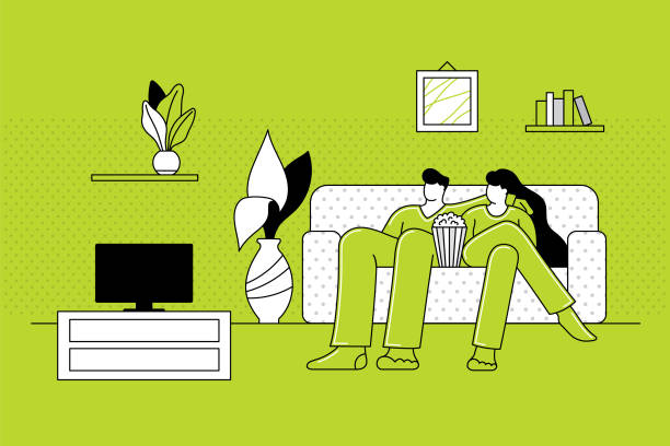 pár zůstává doma - sledování televize stock ilustrace