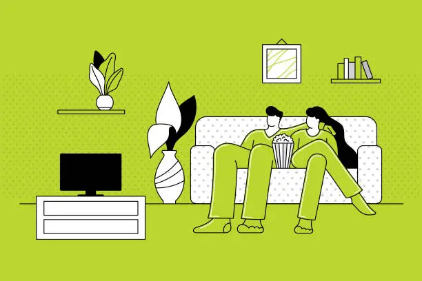 Vector illustration of Couple staying at home