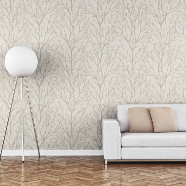 istock Elegant living room 70's style with sofa wallpaper background 1224991646
